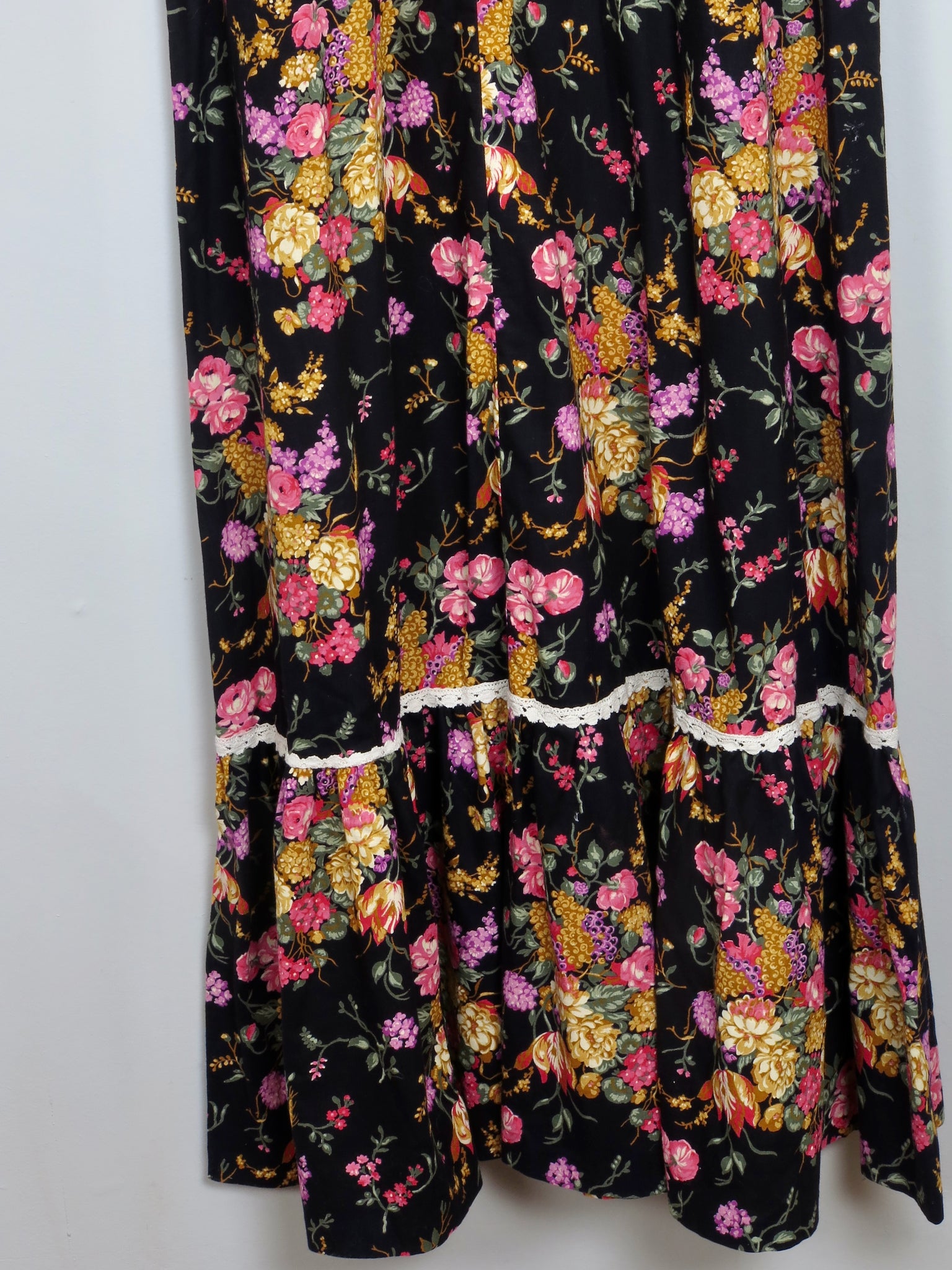 Vintage Black Floral Maxi Dress 12