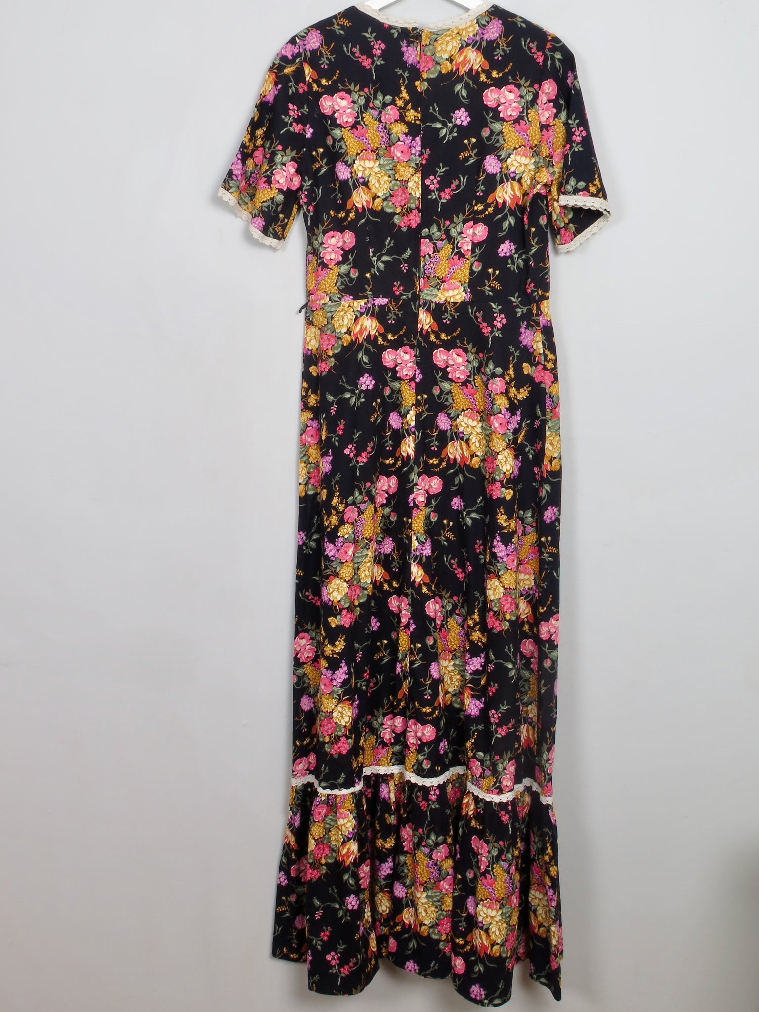 Vintage Black Floral Maxi Dress 12
