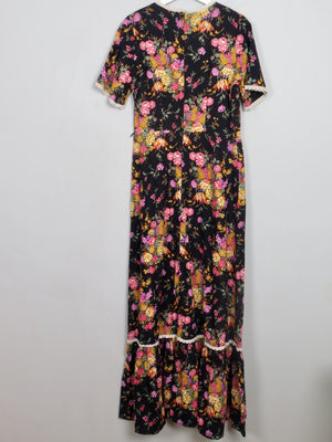 Vintage Black Floral Maxi Dress 12