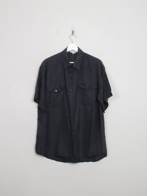 Men's Vintage Black Short Sleeved Silk Shirt S/M
