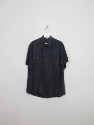 Men's Vintage Black Short Sleeved Silk Shirt S/M