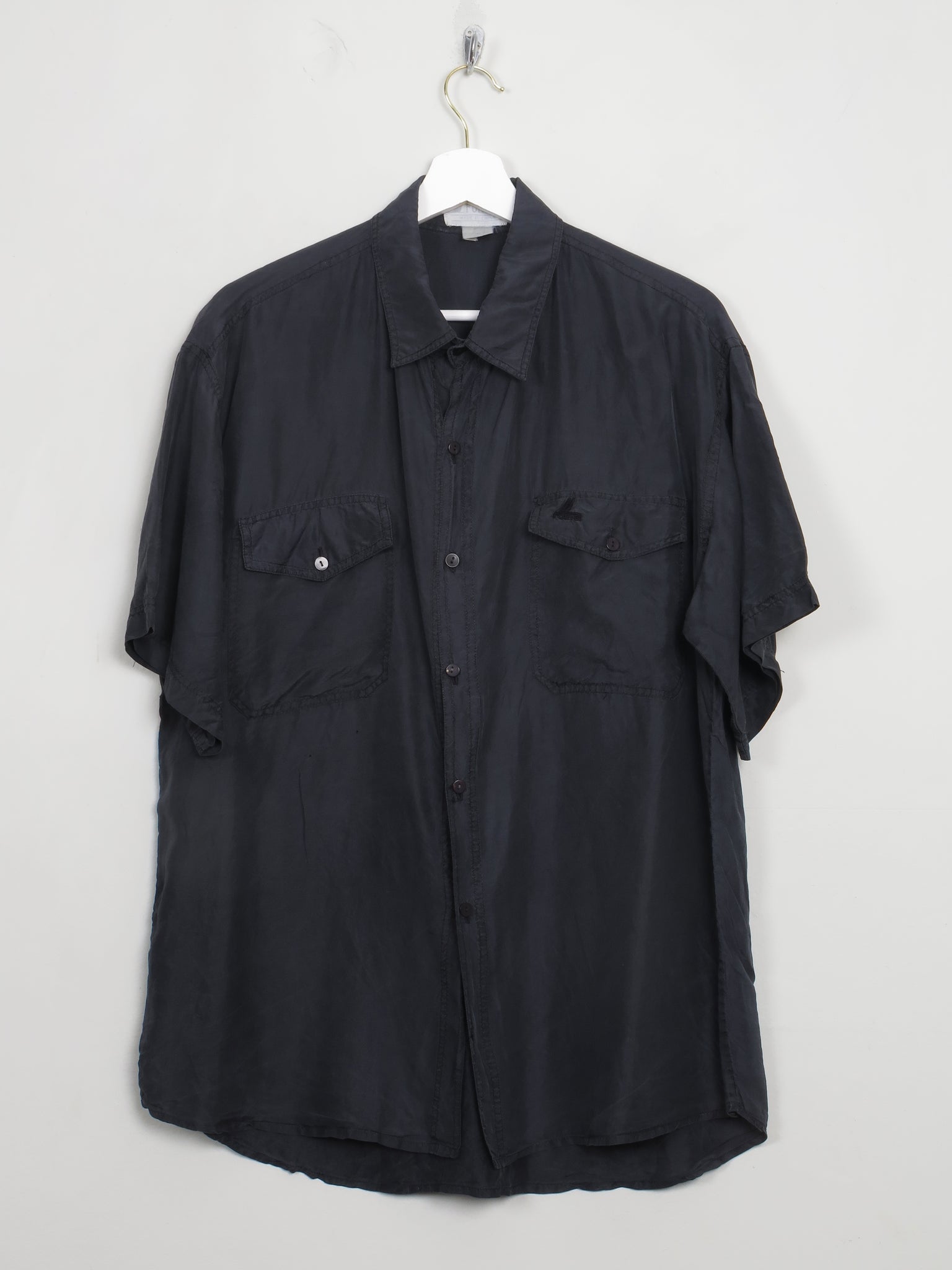 Men's Vintage Black Short Sleeved Silk Shirt S/M
