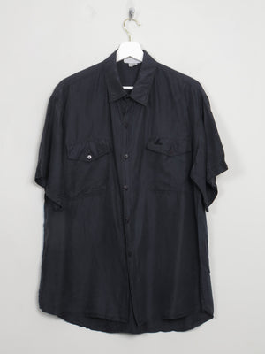 Men's Vintage Black Short Sleeved Silk Shirt S/M