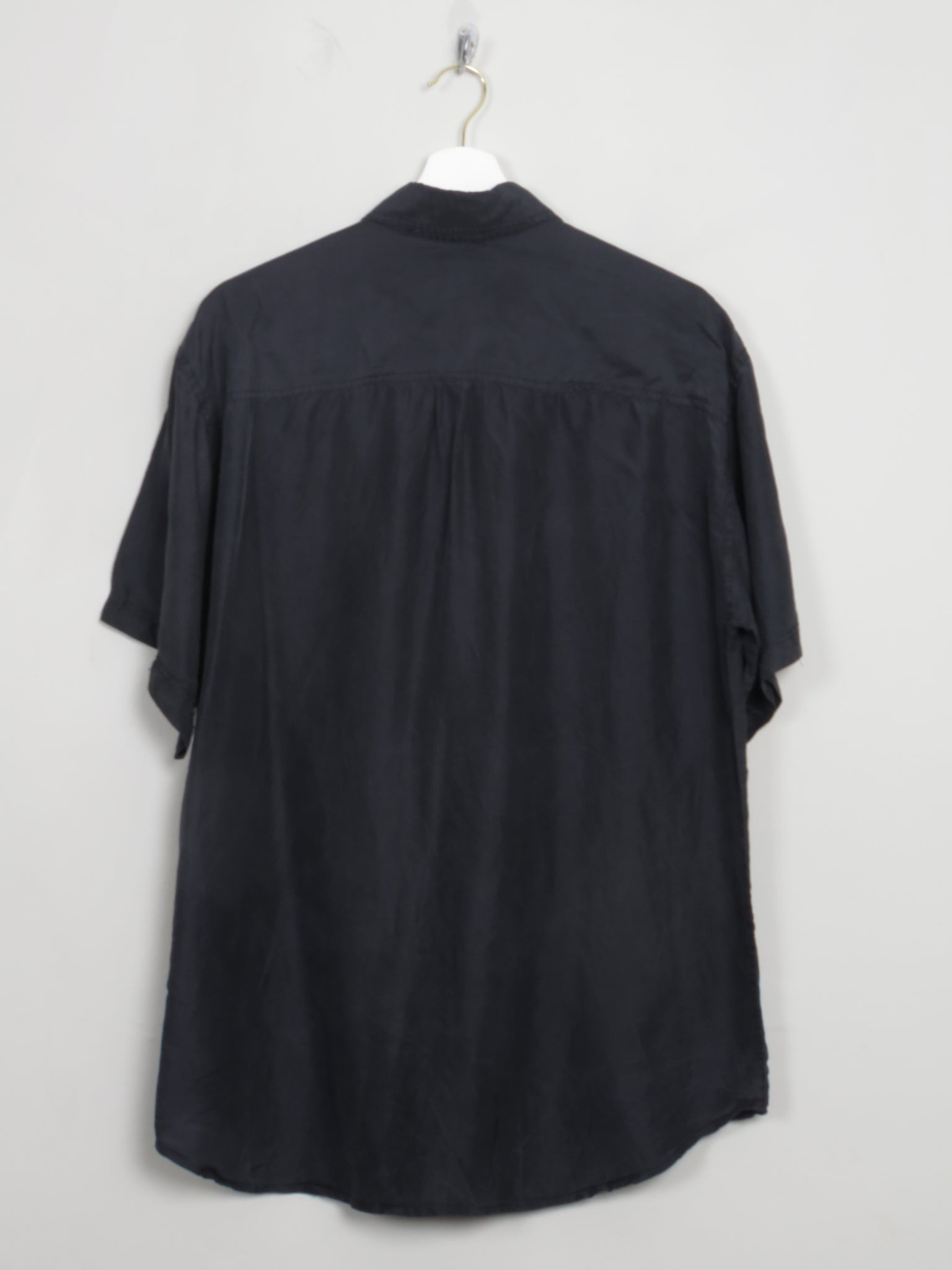 Men's Vintage Black Short Sleeved Silk Shirt S/M