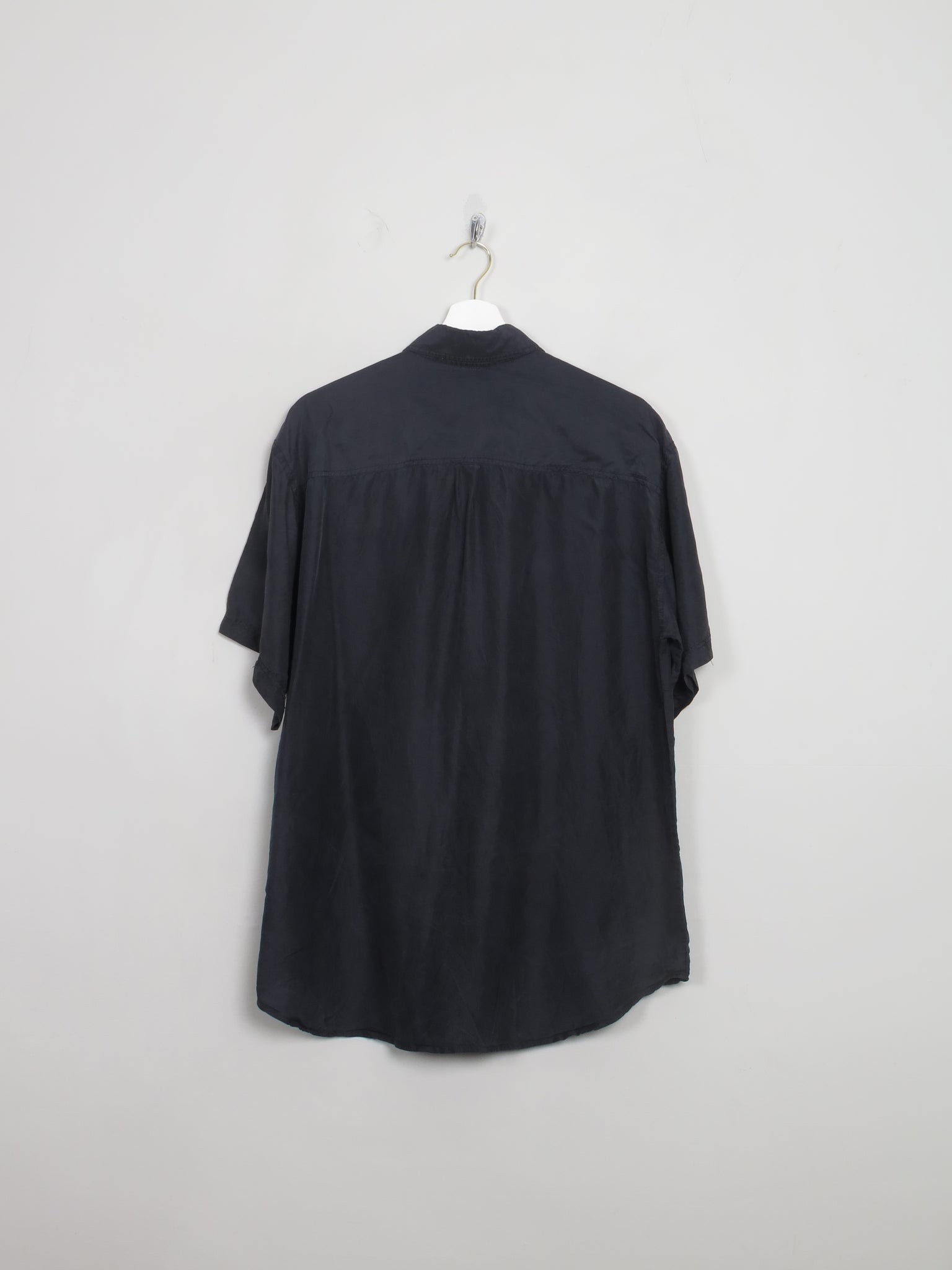 Men's Vintage Black Short Sleeved Silk Shirt S/M