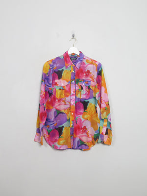 Vintage Women's Ralph Lauren Colourful Silk Long Sleeved Blouse XS