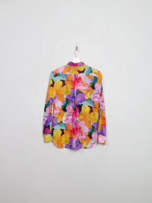 Vintage Women's Ralph Lauren Colourful Silk Long Sleeved Blouse XS
