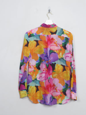 Vintage Women's Ralph Lauren Colourful Silk Long Sleeved Blouse XS