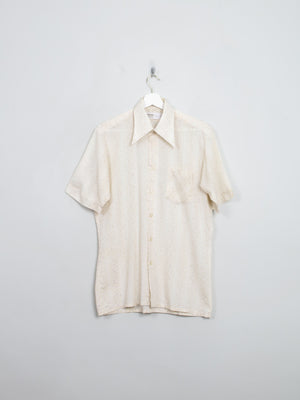 Men's Vintage 1970s Cream Floral Short Sleeved Shirt S/M