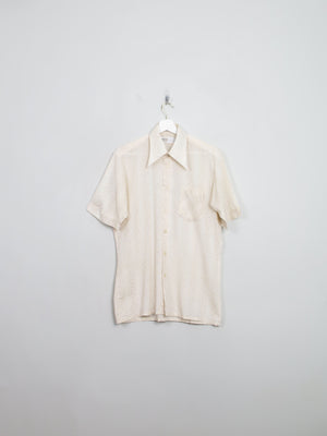 Men's Vintage 1970s Cream Floral Short Sleeved Shirt S/M