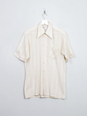 Men's Vintage 1970s Cream Floral Short Sleeved Shirt S/M