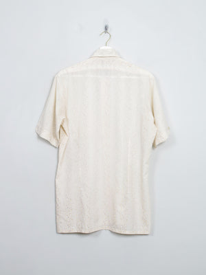 Men's Vintage 1970s Cream Floral Short Sleeved Shirt S/M
