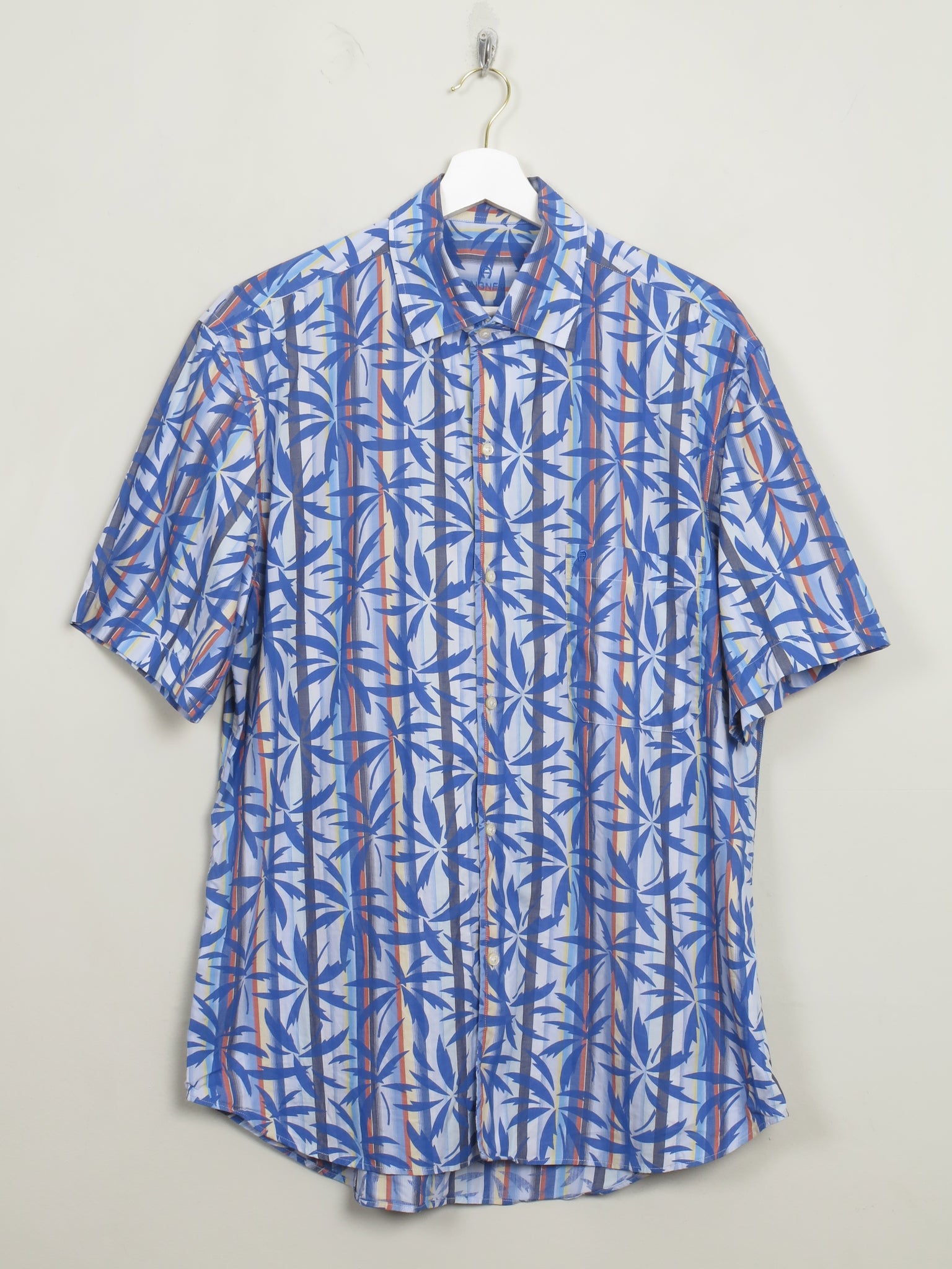 Men's Blue Vintage Hawaiian Aigner Designer Shirt L - The Harlequin