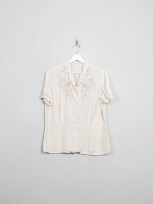 Women's Vintage Cream Silk Embroidered Blouse S/M - The Harlequin