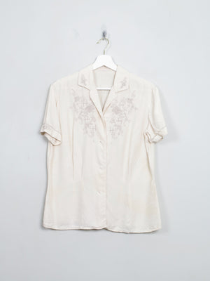 Women's Vintage Cream Silk Embroidered Blouse S/M - The Harlequin