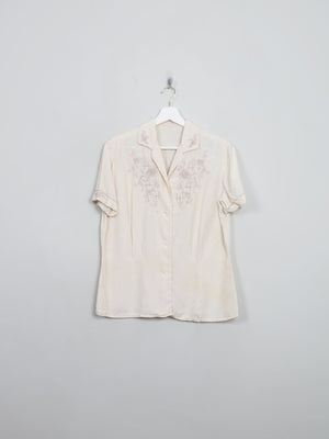 Women's Vintage Cream Silk Embroidered Blouse S/M - The Harlequin