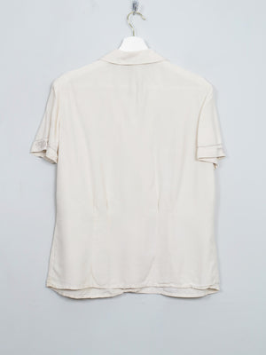 Women's Vintage Cream Silk Embroidered Blouse S/M - The Harlequin