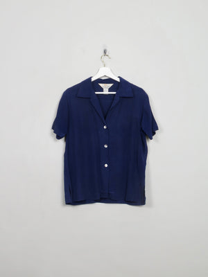 Women’s Vintage Navy Silk Short Sleeved Blouse S/M