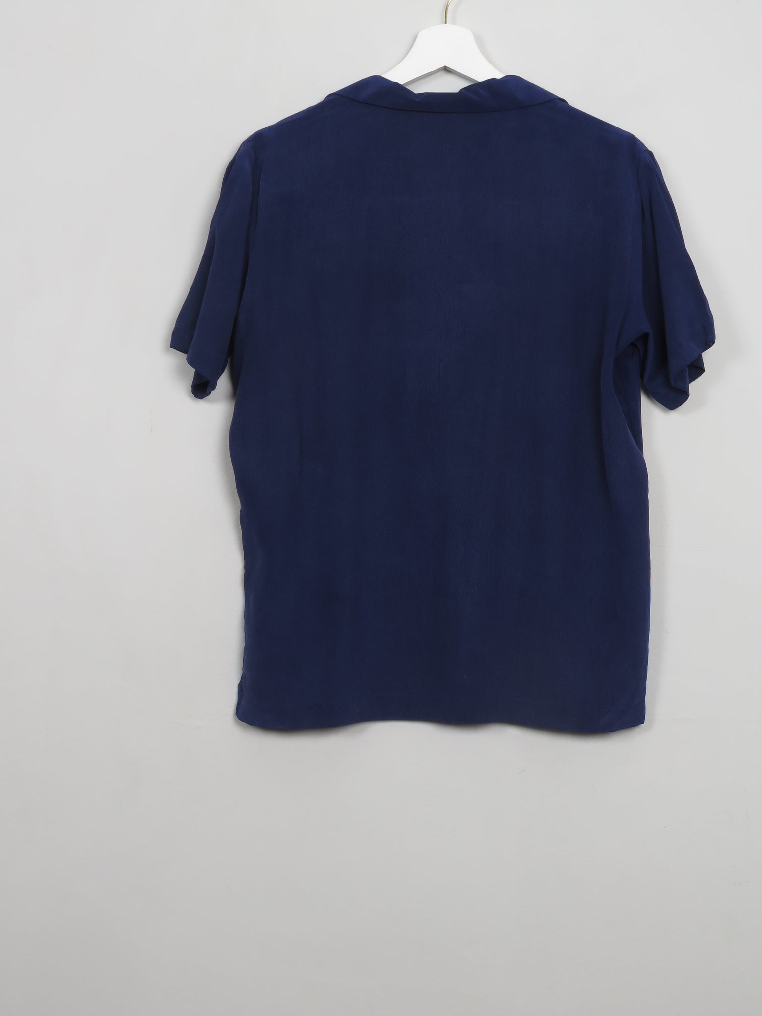 Women’s Vintage Navy Silk Short Sleeved Blouse S/M