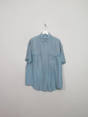 Men's Blue Vintage Silk Shirt Sleeved Shirt M - The Harlequin