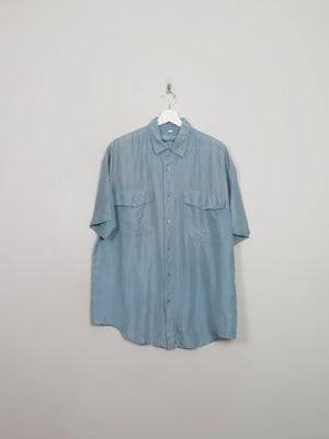 Men's Blue Vintage Silk Shirt Sleeved Shirt M - The Harlequin