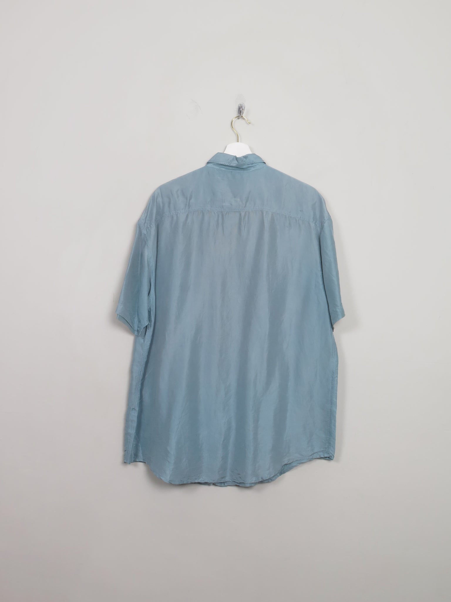 Men's Blue Vintage Silk Shirt Sleeved Shirt M - The Harlequin