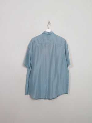 Men's Blue Vintage Silk Shirt Sleeved Shirt M - The Harlequin