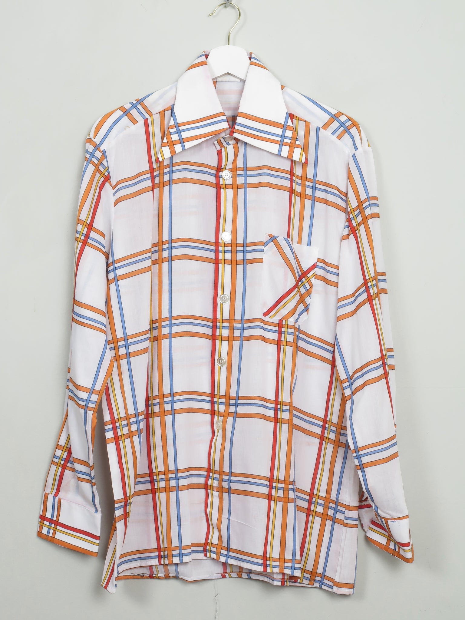 Men's Vintage Patterned  70s Shirt L - The Harlequin