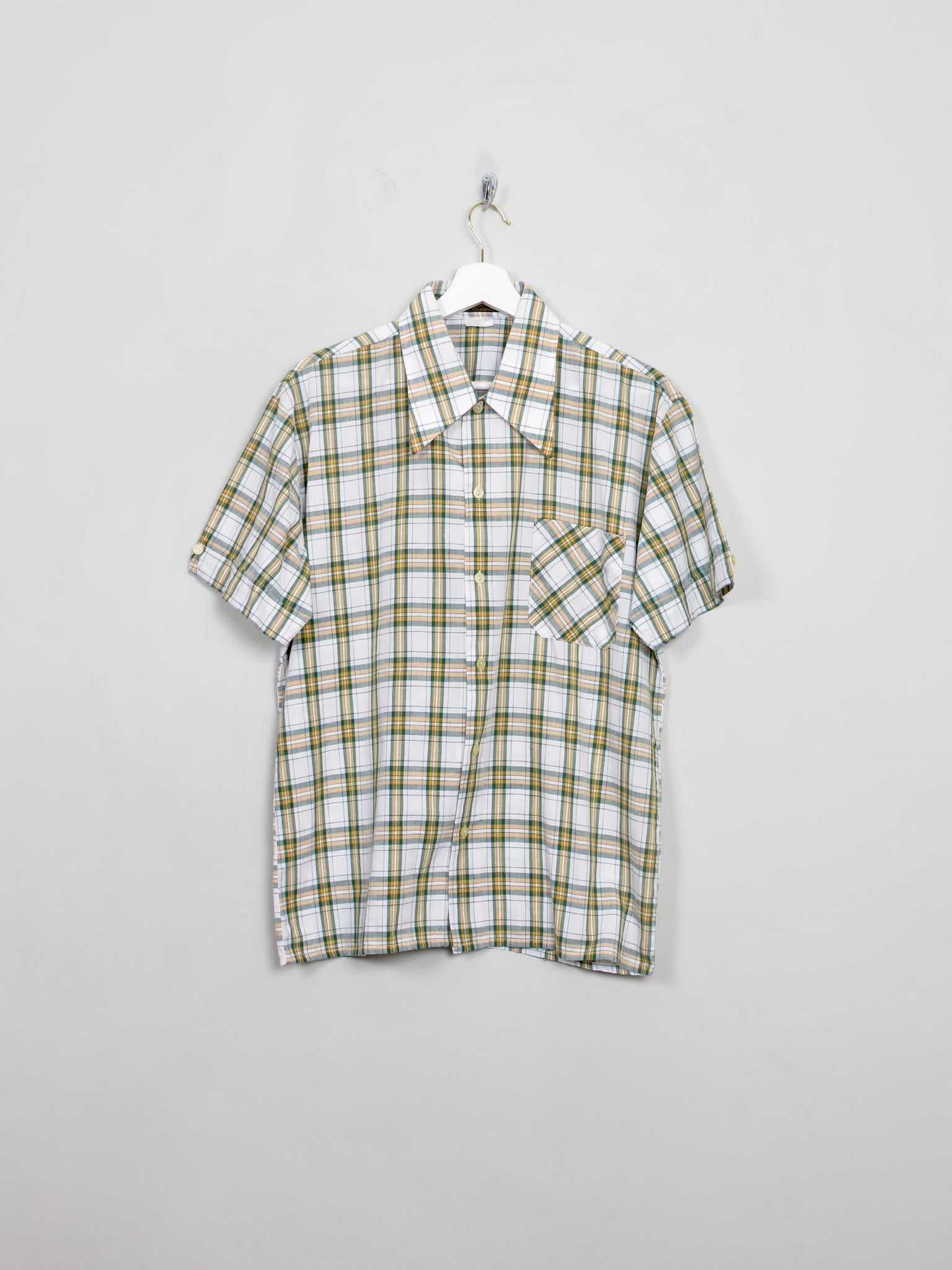 Men's Vintage Green & White Check 1960s Shirt M - The Harlequin