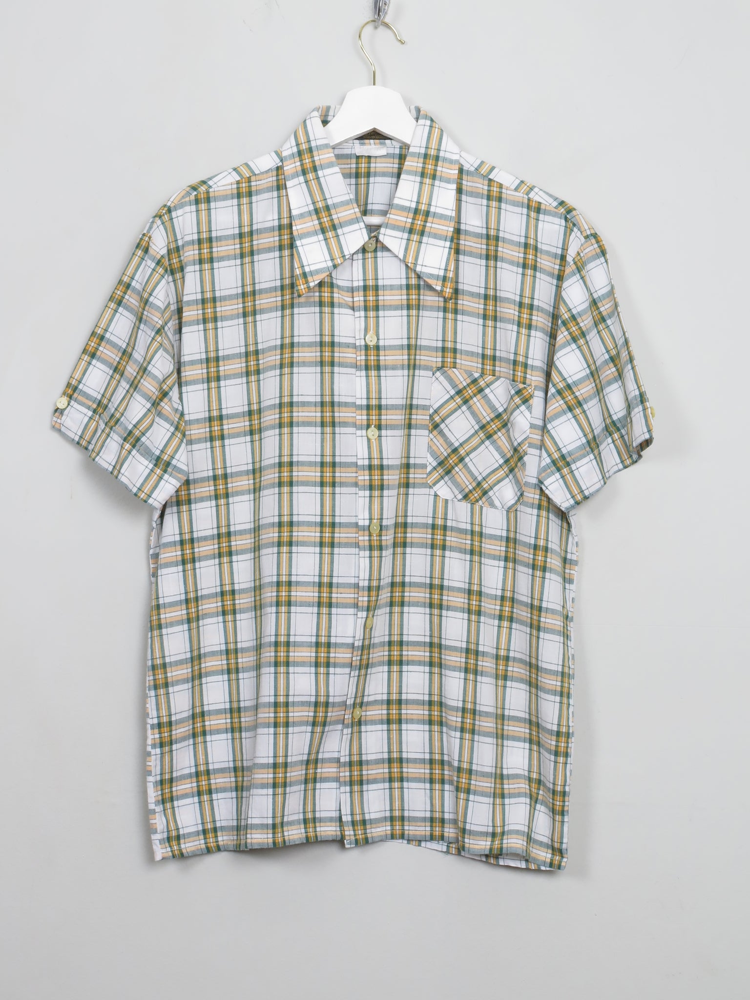Men's Vintage Green & White Check 1960s Shirt M - The Harlequin