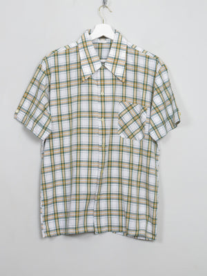 Men's Vintage Green & White Check 1960s Shirt M - The Harlequin