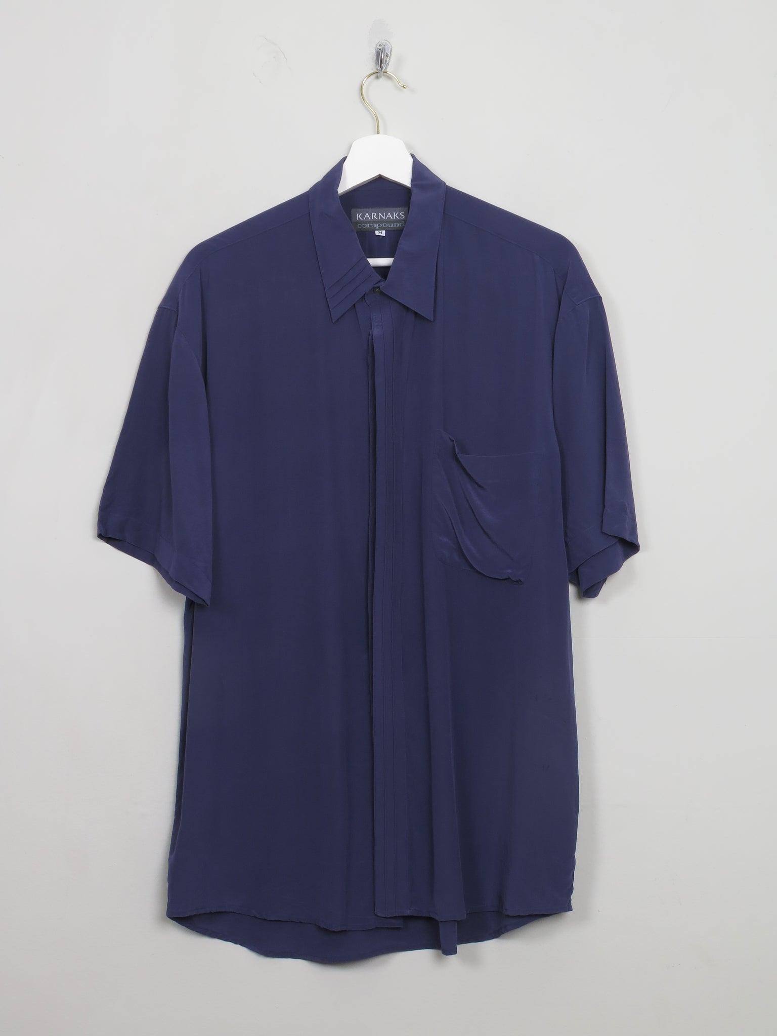 Men's Vintage Navy Silk Shirt M - The Harlequin