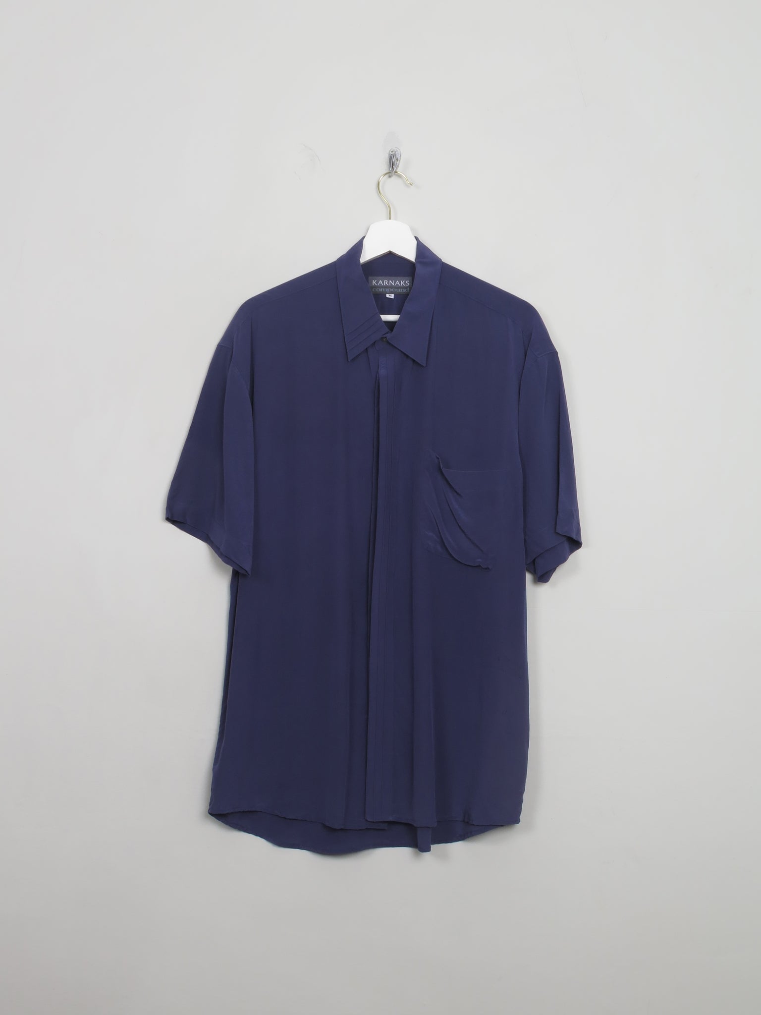 Men's Vintage Navy Silk Shirt M - The Harlequin
