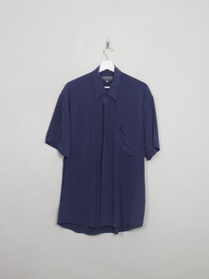 Men's Vintage Navy Silk Shirt M - The Harlequin