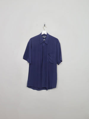 Men's Vintage Navy Silk Shirt M - The Harlequin