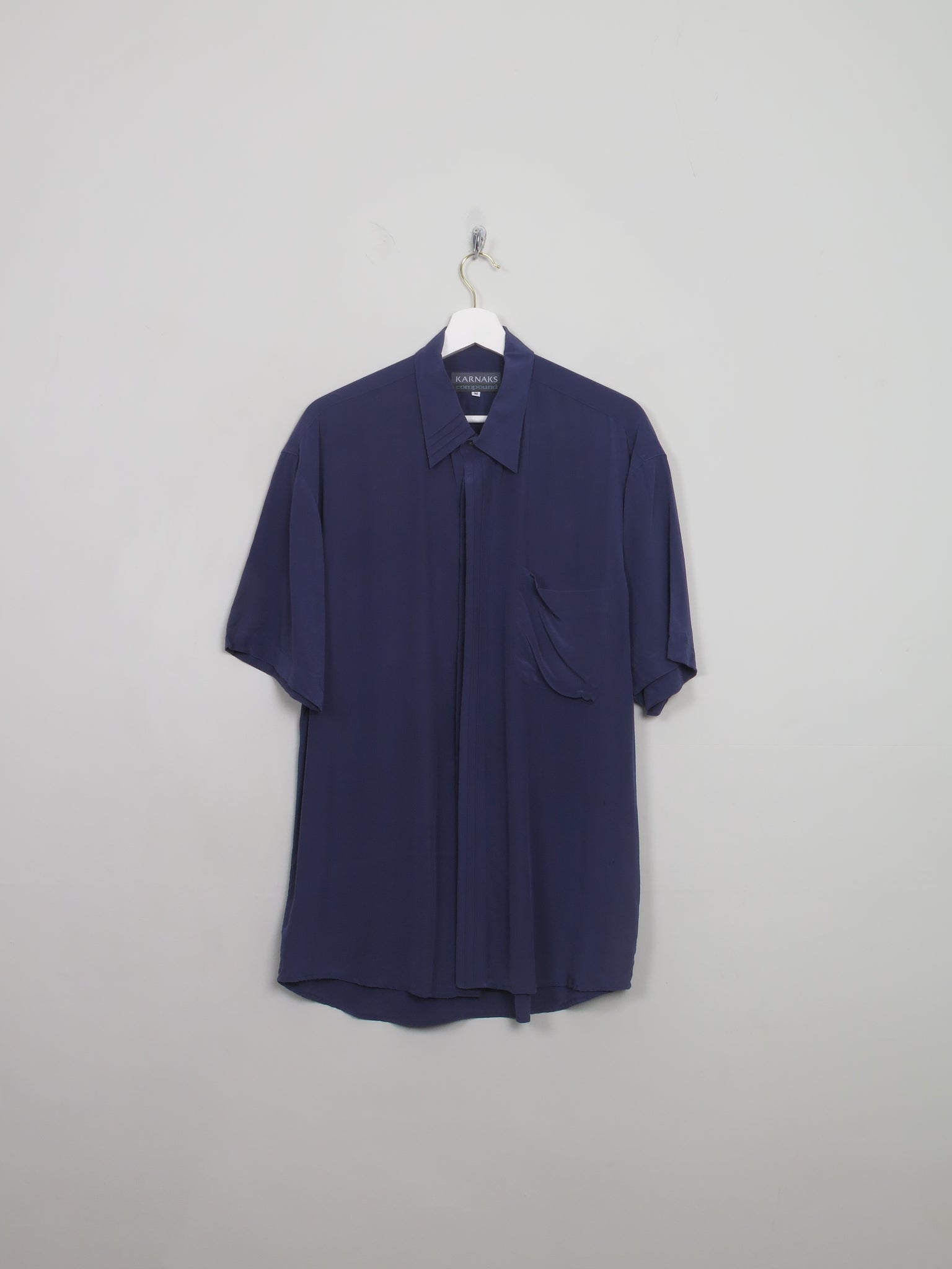 Men's Vintage Navy Silk Shirt M - The Harlequin