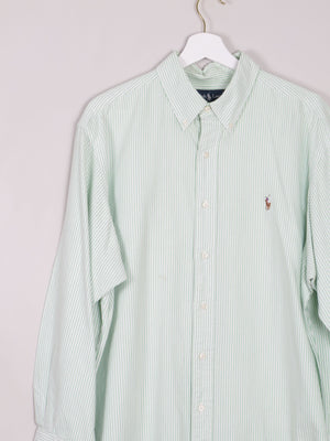 Men's Green Pinstripe Ralph Lauren Shirt XL