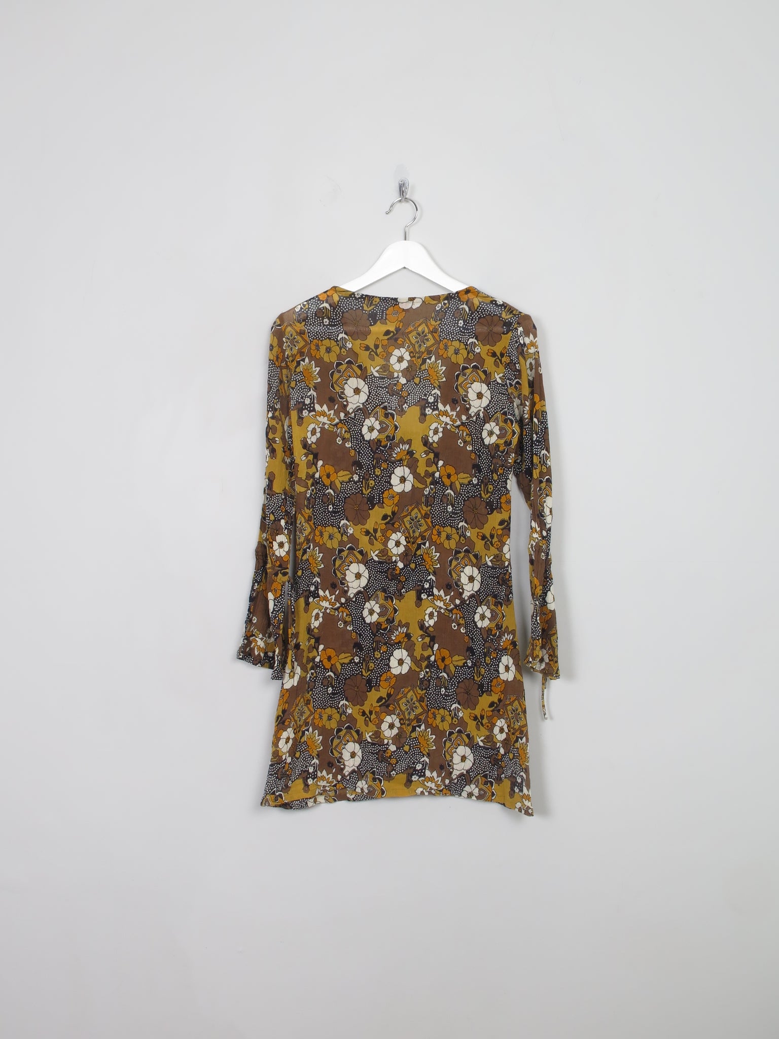 Vintage Floral Mustard Tunic Lace Up Top/Dress S - The Harlequin
