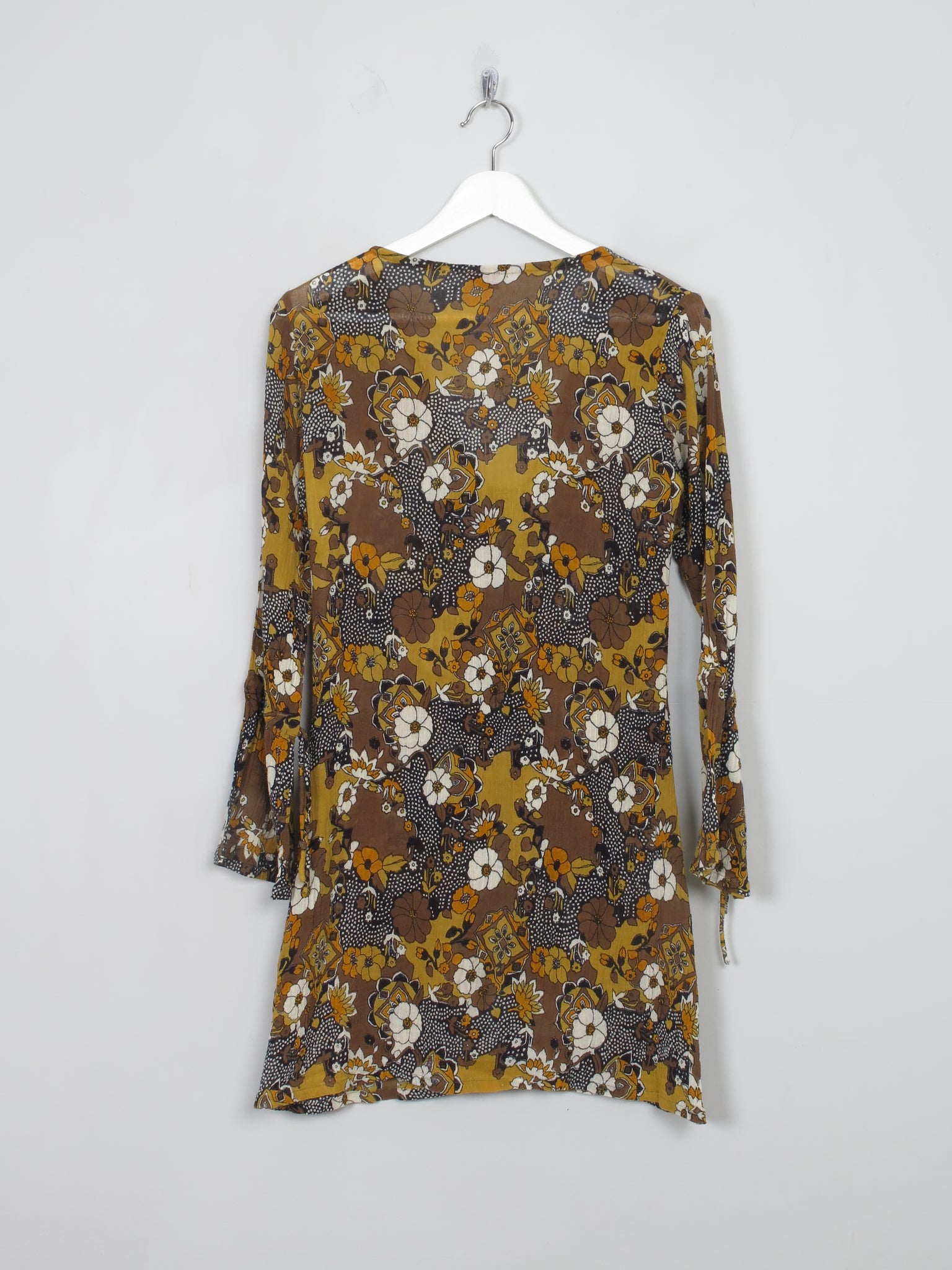 Vintage Floral Mustard Tunic Lace Up Top/Dress S - The Harlequin