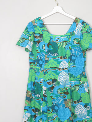 Vintage Green Printed 1970s Dress 14 - The Harlequin