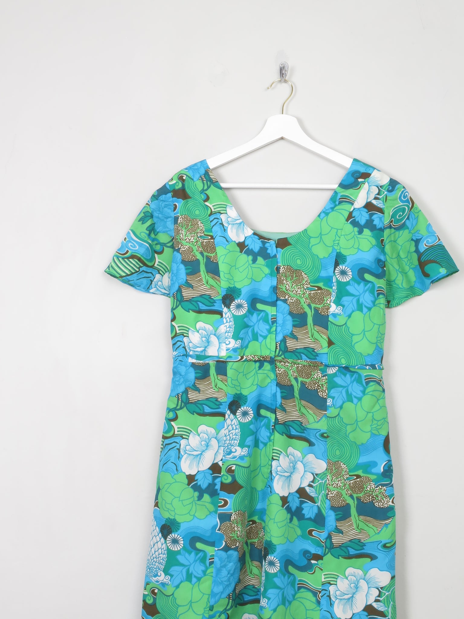 Vintage Green Printed 1970s Dress 14 - The Harlequin