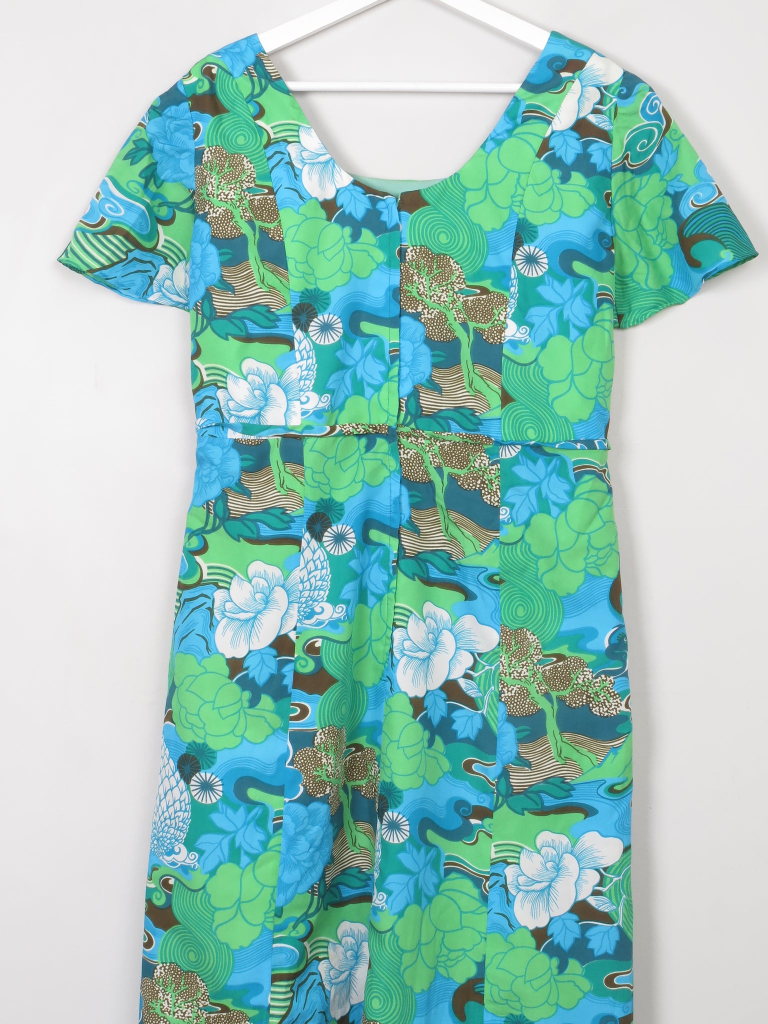 Vintage Green Printed 1970s Dress 14 - The Harlequin