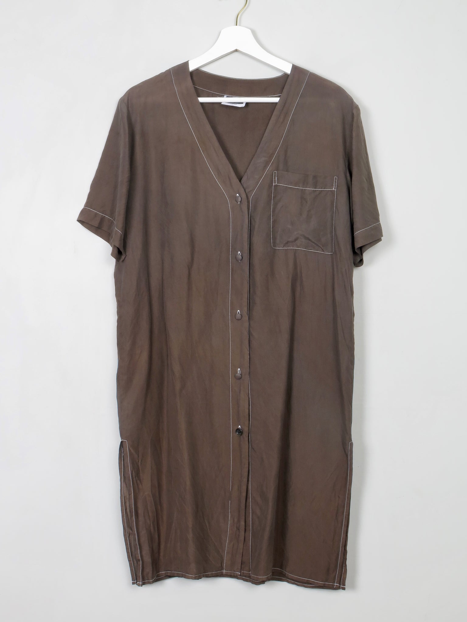 Vintage Black/Brown Silk Button Down Dress S/M - The Harlequin
