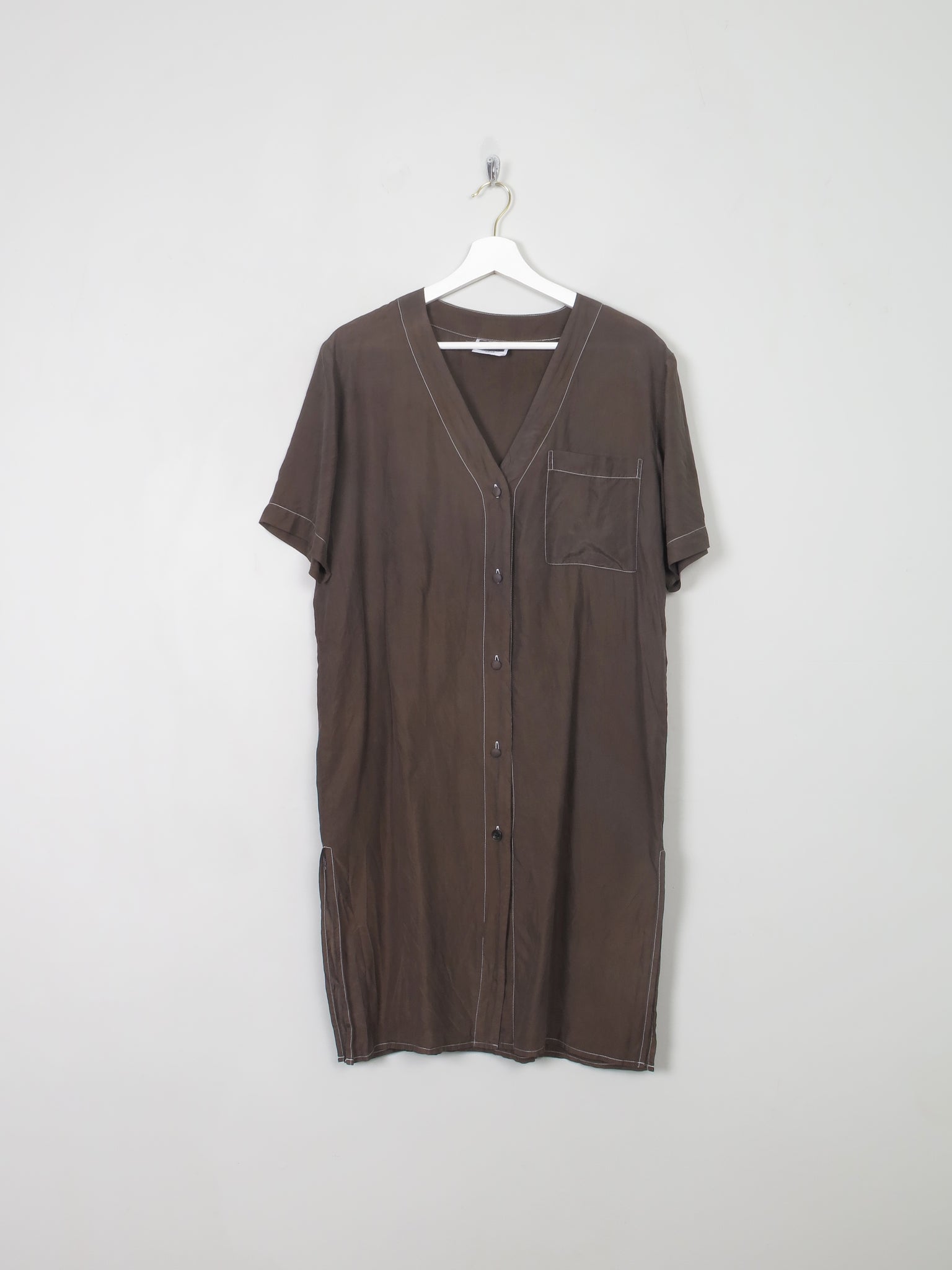 Vintage Black/Brown Silk Button Down Dress S/M - The Harlequin