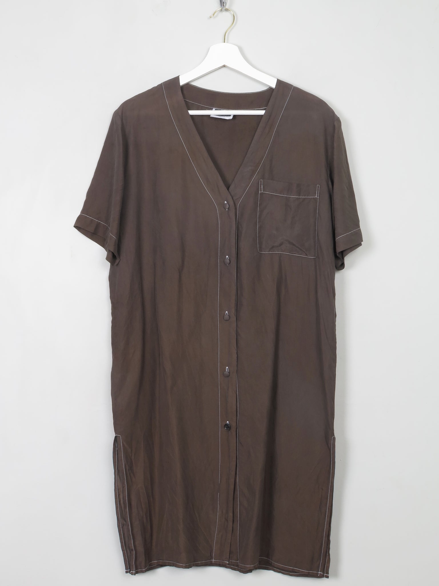 Vintage Black/Brown Silk Button Down Dress S/M - The Harlequin