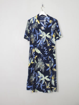Vintage Navy Hawaiian Print Style Dress M/L - The Harlequin