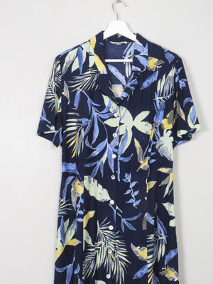 Vintage Navy Hawaiian Print Style Dress M/L - The Harlequin