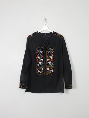 Women's Black Embroidered Long Sleeved Top M/L - The Harlequin