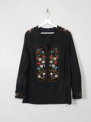 Women's Black Embroidered Long Sleeved Top M/L - The Harlequin