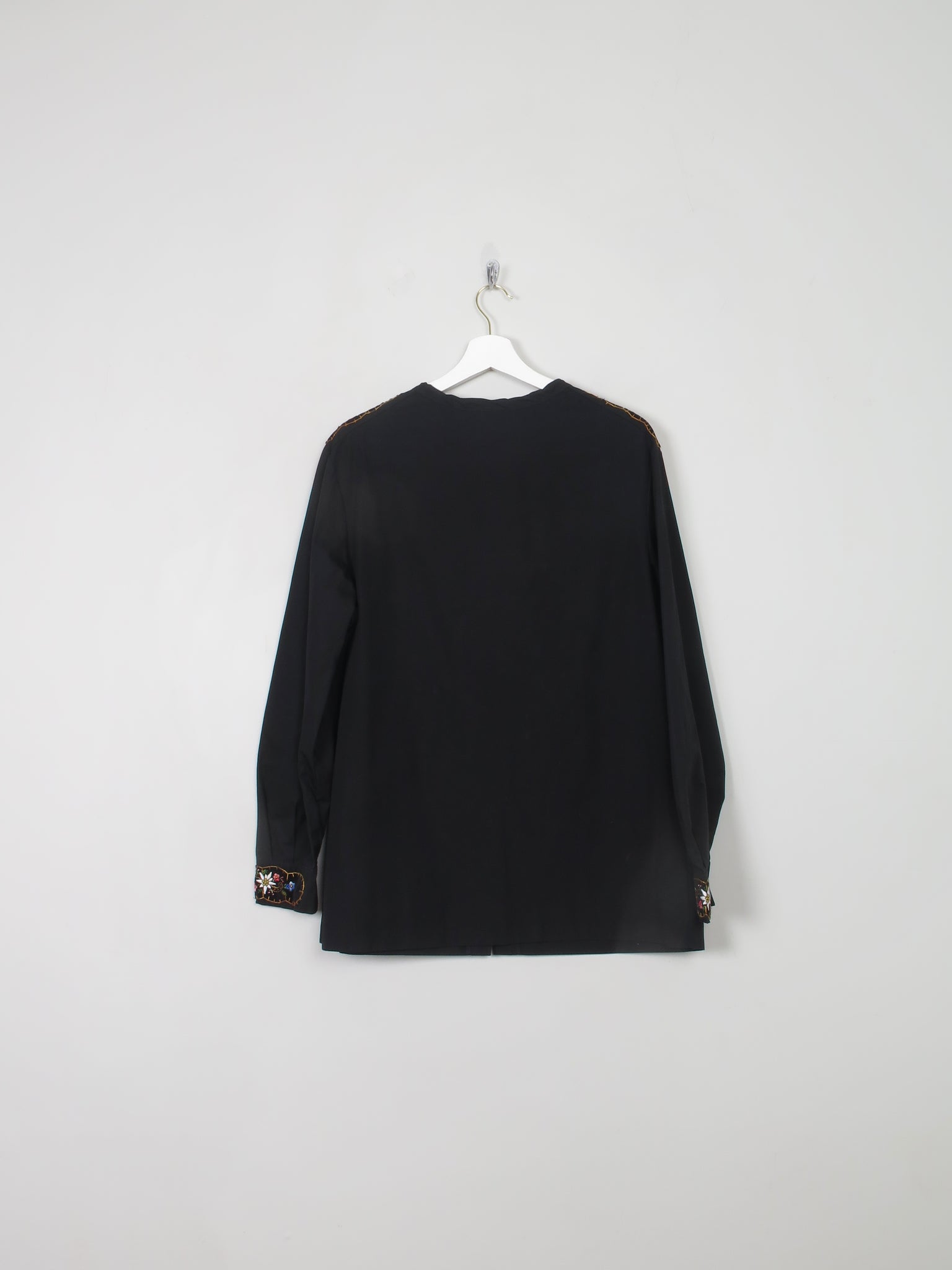 Women's Black Embroidered Long Sleeved Top M/L - The Harlequin